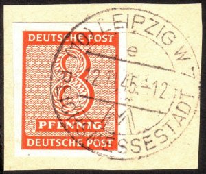 1945, Germany West Saxony 8pfg, Used on a piece, Mi 118