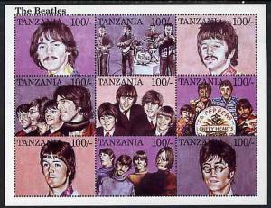 Tanzania 1995 The Beatles perf sheetlet containing 9 x 10...