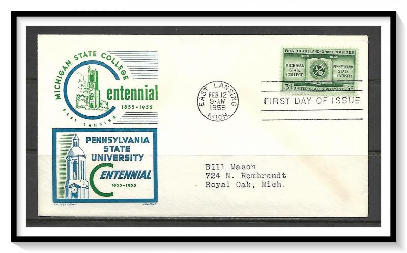 US #1065 Land Grant Colleges Cachet Craft Boll FDC