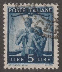 Italy, Stamp, Scott#472,  used, hinged, 5 lire,  blue