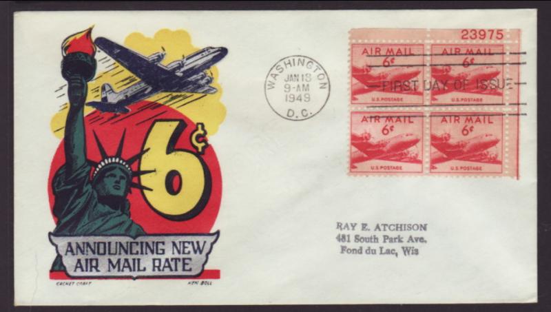 US C39 Airplane P/B 1949 Cachet Craft Typed FDC