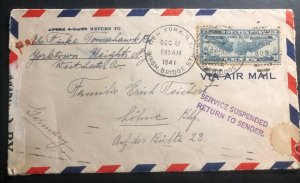 1941 New York USA Censored Cover to Lohme Germany Returned Service Suspended