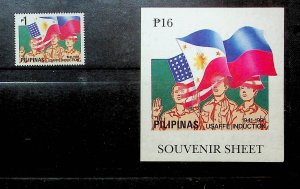 PHILIPPINES Sc 2099-2100 NH 1V+S/S OF 1991 - US ARMY - (JS23)
