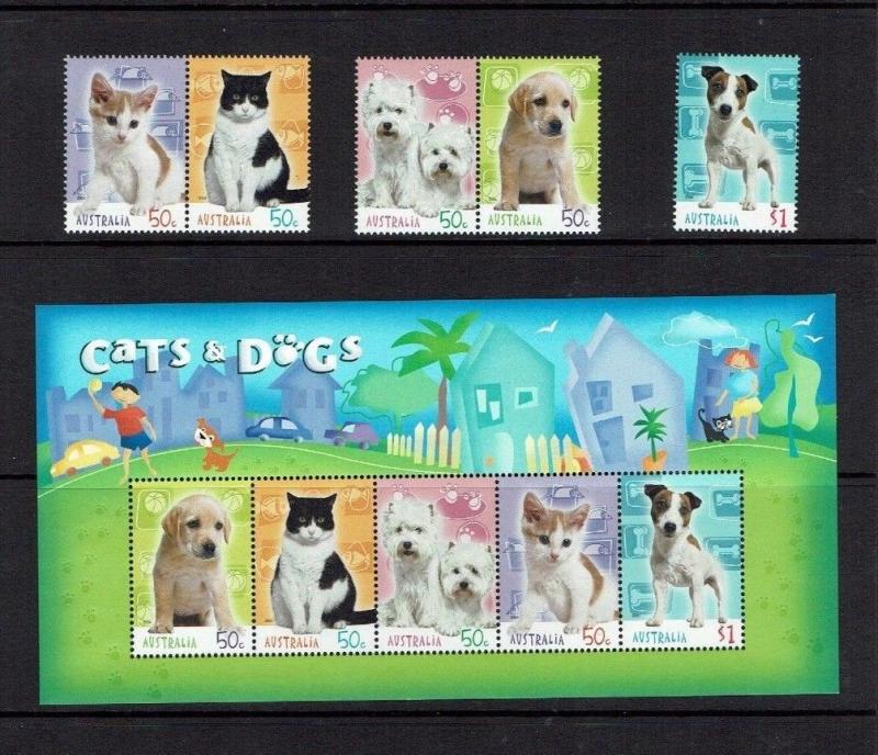 Australia: 2004 Cats & Dogs,  MNH set + miniature sheet