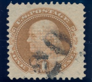 US 112 1c 1869 Benjamin Franklin buff VG numeral 20 cancel PF cert