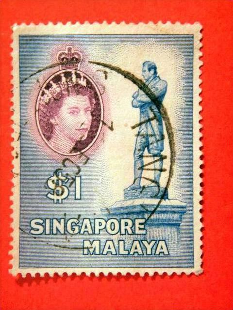 SINGAPORE, 1955 used $1 Sir Stamford Scott 40