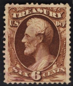 US #O75 6c Brown U.S. Treasury Dept. MINT NO GUM SCV $55.00