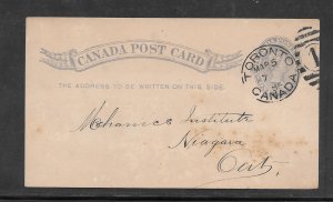 Just Fun Cover Canada 1c  TORONTO MAR/5/1886 Postal Card (my1073)
