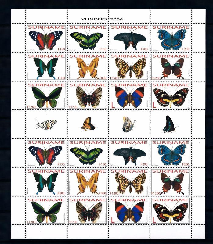 [SUV1227] Surinam 2004 Butterflies Schmetterlingen Papillons Sheet with tab MNH