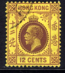 Hong  Kong 1921 KGV 12ct Purple Yellow used SG 124b ( A86 )