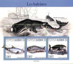 A7709 - DJIBOUTI -  ERROR MISPERF Stamp Sheet - 2021  Marine mammals WHALES