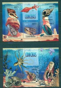 Guinea-Bissau, 2013 Sea Shells. Set 2 Unlisted Souvenir Sheets. MNH.