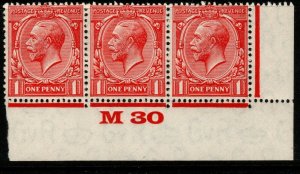 GB SGN34(1) 1924 1d SCARLET CONTROL M30 STRIP OF 3 MNH