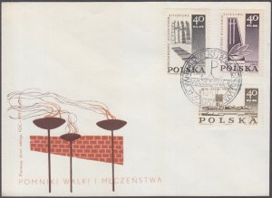 POLAND Sc # 1482-4 FDC of 3 DIFF - MONUMENT at AUSCHWITZ