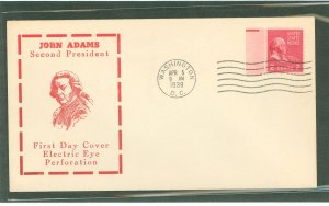 US 806EE 1939 2c John Adams (presidential/prexy series) experimental electric eye printing process; single on an unaddressed fir