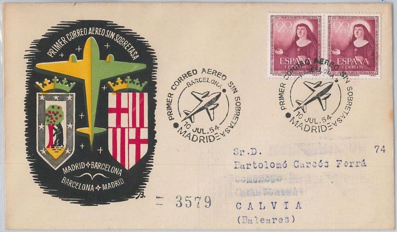 56609 -  AIRPLANES - SPAIN -  POSTAL HISTORY: SPECIAL FLIGHT COVER 1954