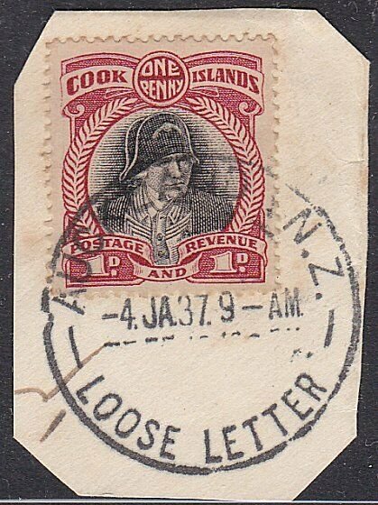 COOK IS USED IN NEW ZEALAND 1937 AUCKLAND LOOSE LETTER cds on piece.........C621