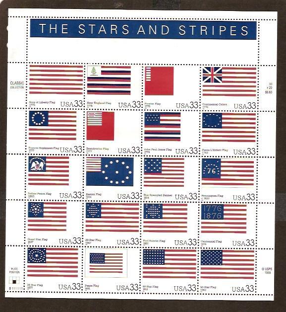 USA 2000 ,  $0.33 Stars and Stripes MNH Sheet # 3403