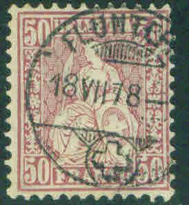 Switzerland Scott 59 Wove Paper 50c 1862 CV$65 tear at right