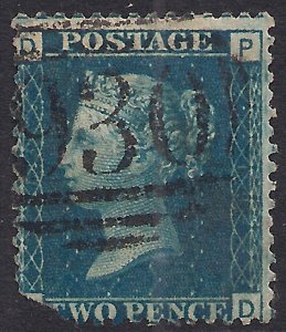 GB 1858 – 76 QV 2d Deep Blue ( P & D ) Plate 13 Clipped Corner SG 47 ( R14 )