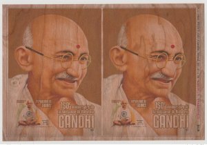 Guinea 2019 UNCUT PANE IMPERF ND Wooden Veneer Wood Mohandas Mahatma Gandhi-