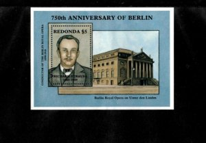 Redonda 1987 - Berlin Royal Opera - Souvenir Stamp Sheet - MNH
