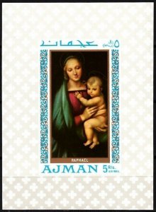 AJMAN 1969 ART: Painting. Madonna Del Granduca, Raphael. Imp Souvenir Sheet MNH