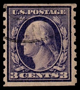 U.S. Scott #394: 1911 3¢ George Washington vertical coil, Used, VF