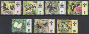 Malaysia Sarawak #235-41 MNH set,  various butterflies, issued 1971