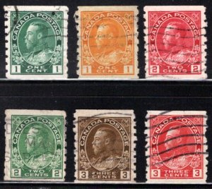 Scott 125-130, Used Set of Perf 8 vert., KGV Admiral Coil Issue, Canada