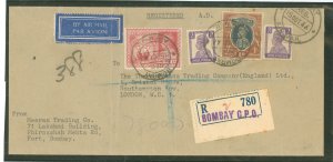 India 162/168/198 Registered, Airmail cover, Bombay to London 10/15/46