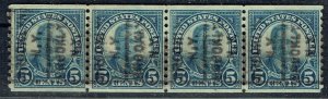 1923 5c ROOSEVELT with coil precancel strip of 4 (602-162) from BROOKLYN, NY. UP