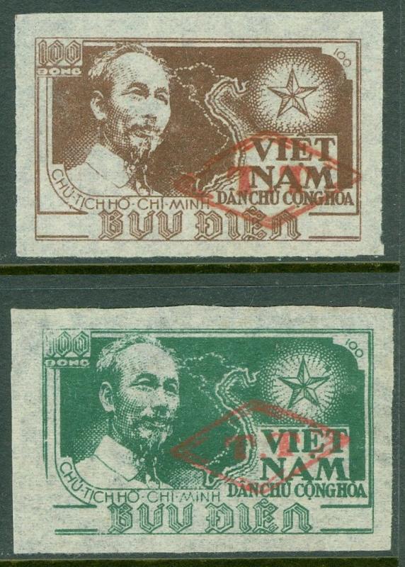 EDW1949SELL : VIETNAM NORTH Very Scarce set of 2 values Ovpt with Diamond & 'TT'