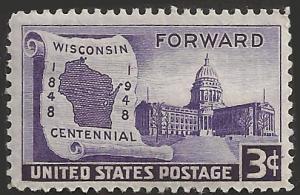 # 957 MINT NEVER HINGED WISCONSIN STATEHOOD 100TH ANNIV.