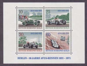 Germany Berlin 9N315 MNH 1971 Avus Race Track Various Racing Cars Souvenir Sheet