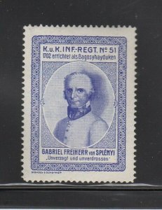 German Collector Stamp K&K Infantry Regiment #51 Baron von Splenyi - MLH OG