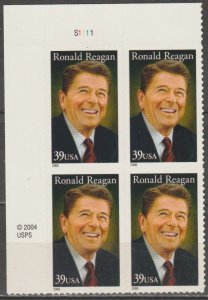 4078, PB of 4 U/L. Ronald Reagan MNH, .39 cent.