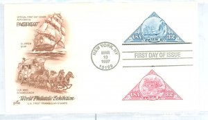 US 3130-31 32c Pacific '97 stagecoach and ship, unaddressed FDC, Art Craft cachet.