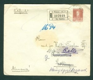 Argentina. 1930 Cover. Reg. 5 Vax Seal. Redirected. 24c. S. Martin  Adr: Germany