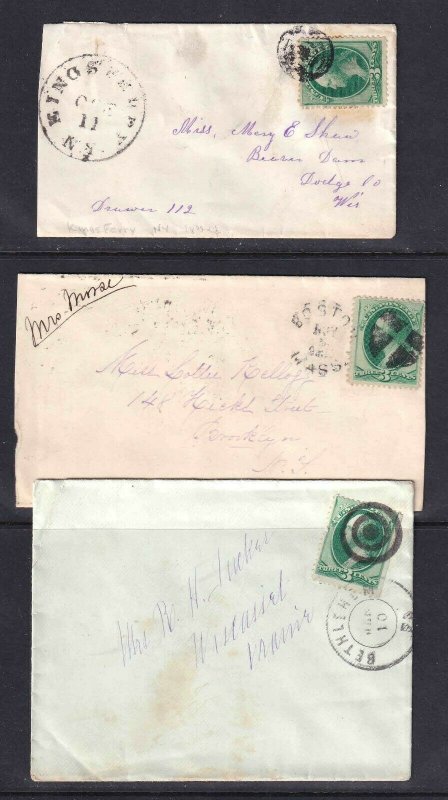 USA 19TH CENTURY POSTAL HISTORY COVERS x3 FANCY CANCELS GREEN STAMPS