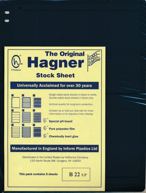 25 HAGNER 2 Pocket BLACK STOCK SHEETS - 5 Packages of 5 - DOUBLE-Sided  B22