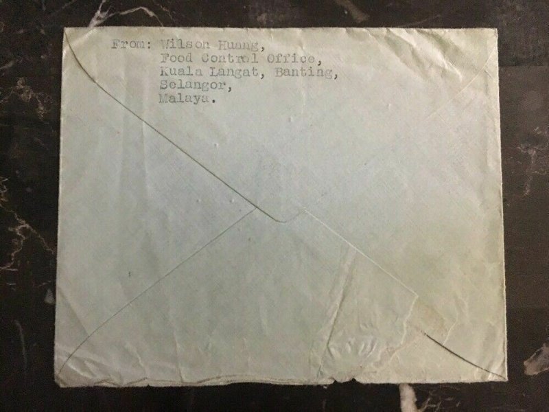 1946 Malaya Klang Airmail Cover Via London To National Zircon Wheeling Va Usa