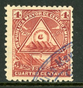 Nicaragua 1896 Seebeck 4¢ Coat of Arms Wmk VFU B887   ⭐⭐⭐⭐⭐⭐