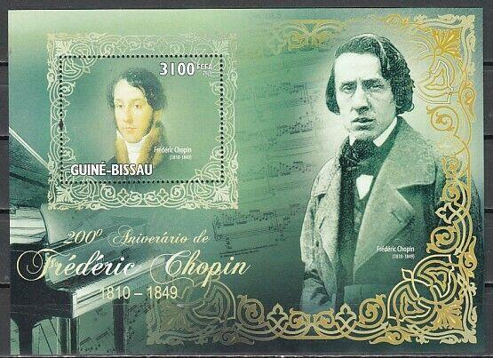 Guinea Bissau, 2010 issue. Composer Frederick Chopin s/sheet. ^