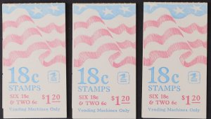 U.S. Mint Stamp Scott #BK138 Lot of 3 Booklets. Pane of 6 18c & 2 6c. NH.