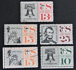 US #C57-59, 62 Used Set of 3 Liberty Bell Lincoln Statue of Liberty (1959-67)