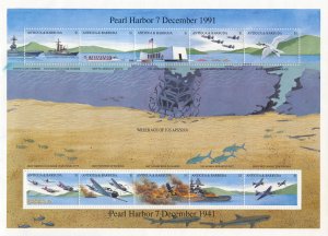 Antigua & Barbuda Stamps 1991 MNH Pearl Harbor WWII WW2 Military 10v M/S