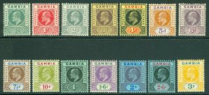 SG 72-85 Gambia 1909 changed colours set of 12. ½d to 3/-. Mounted/lightly...