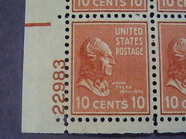 U.S.# 815-MINT/NEVER HINGED---LL- PLATE # BLOCK 4-PREXIE SERIES-1938