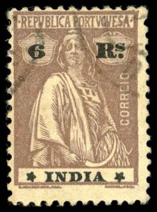PORTUGUESE INDIA Sc 375Q USED  - 1921 6r - Ceres Perf 12 x 11½ Ordinary paper